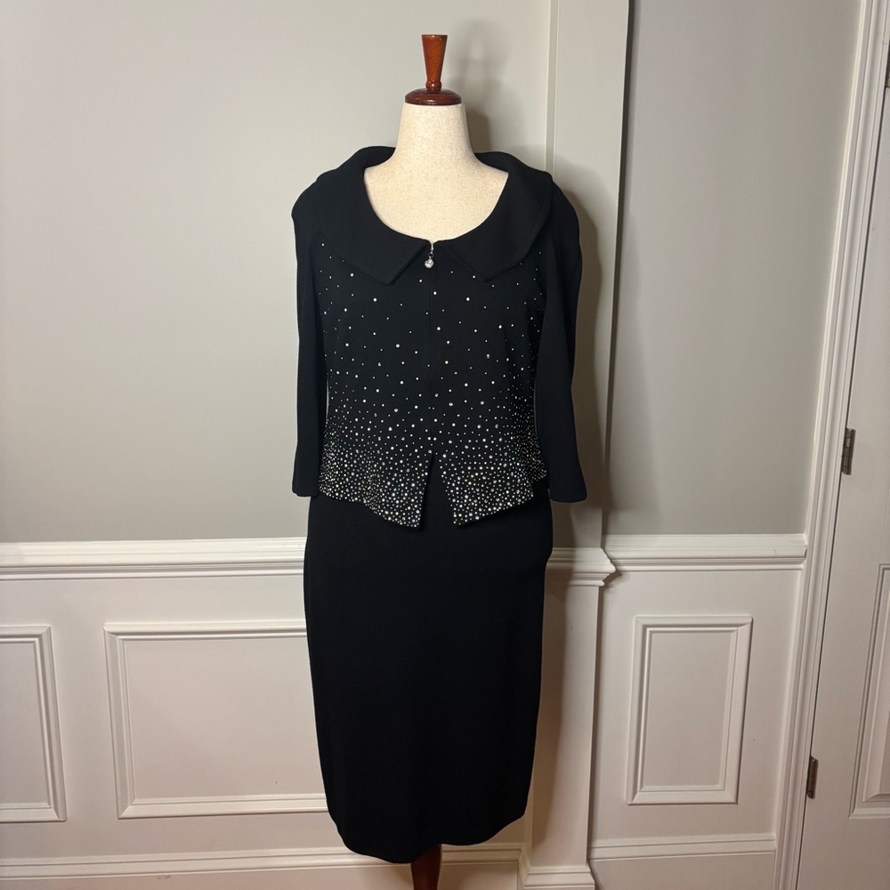 ST. JOHN Evening black and metallic beaded dress suit size 14 dress/16 jacket